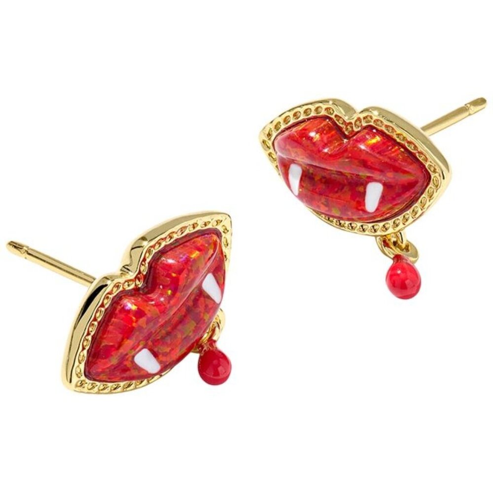 NEW Kendra Scott Red Kyocera Opal Vampire Lips Stud Earrings NWT Halloween